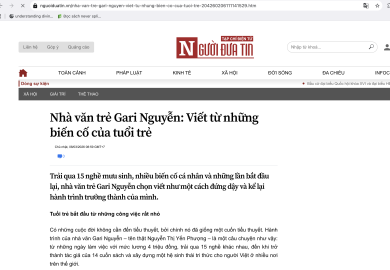 [Nguoiduatin.vn] Nhà văn trẻ Gari Nguyễn: Viết từ những biến cố của tuổi trẻ